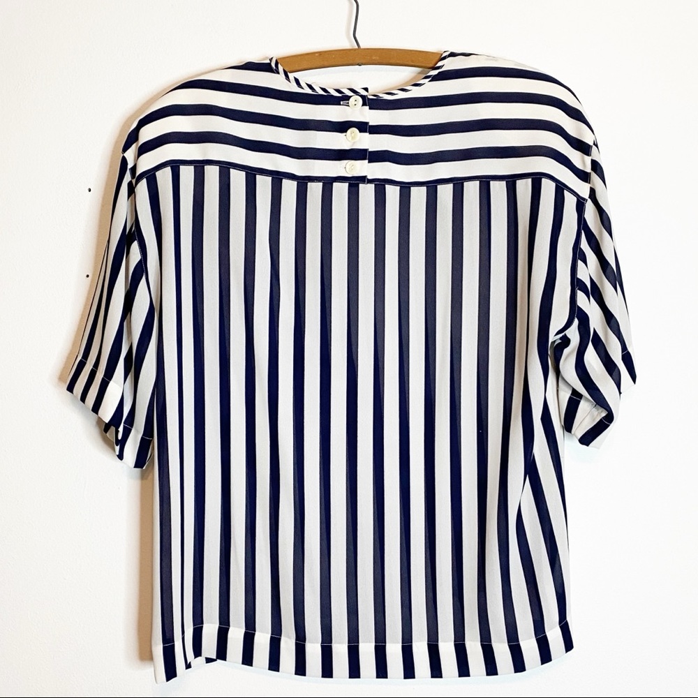 SALE 5/$25 Vintage ToTo n Ko Sheer Striped Nautical Blouse Large - Picture 4 of 5
